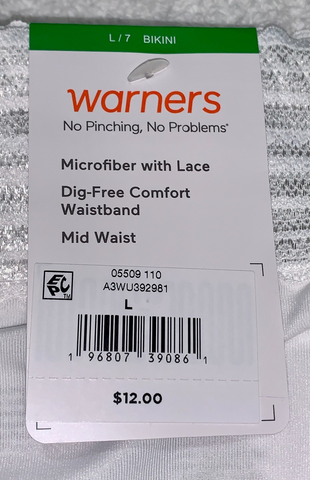WARNERS No Pinching No Problems Lace White Bikini Panty Womens Sz M 6 L 7 XL 8
