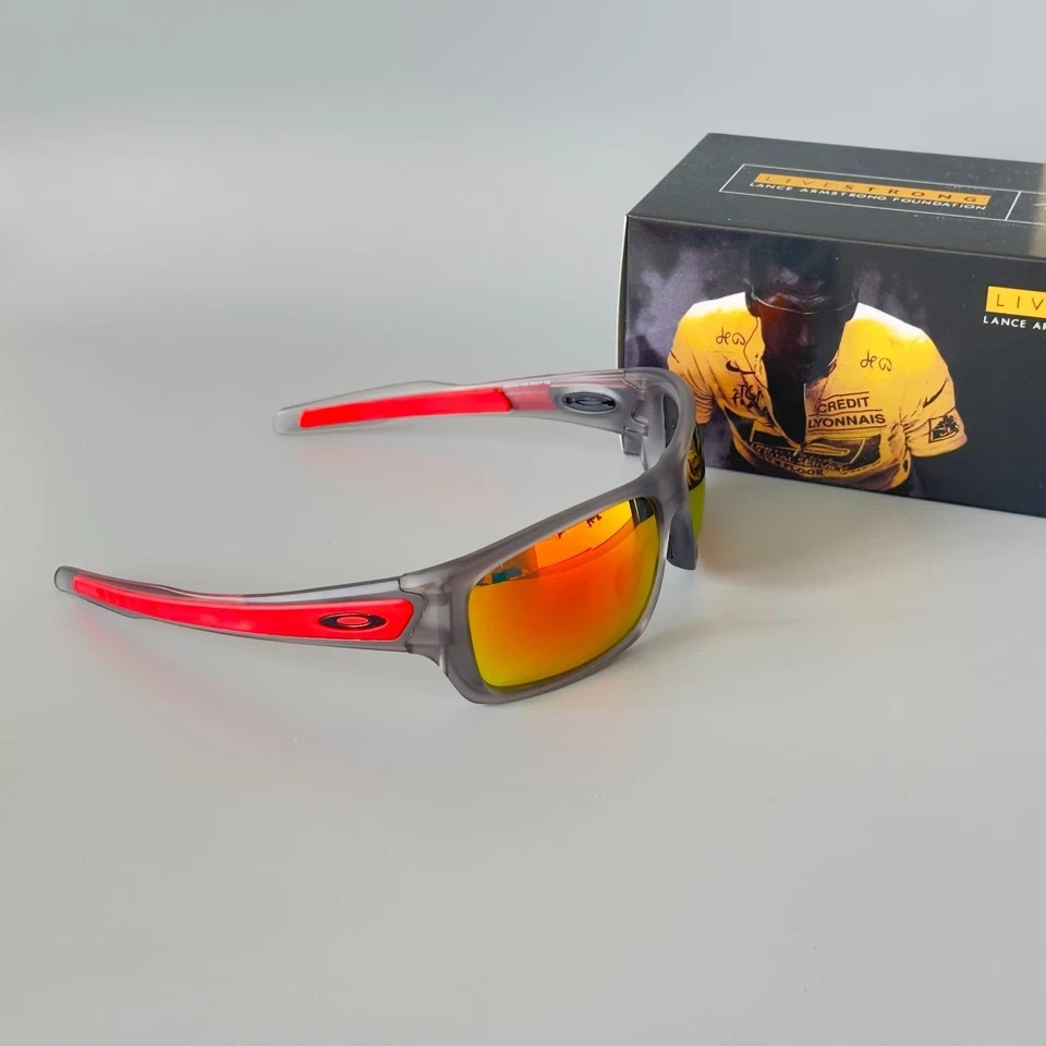 Oakley Turbine OO9263 Grey Smoke Frame Prizm Ruby Polarized Red Legs Sunglasses