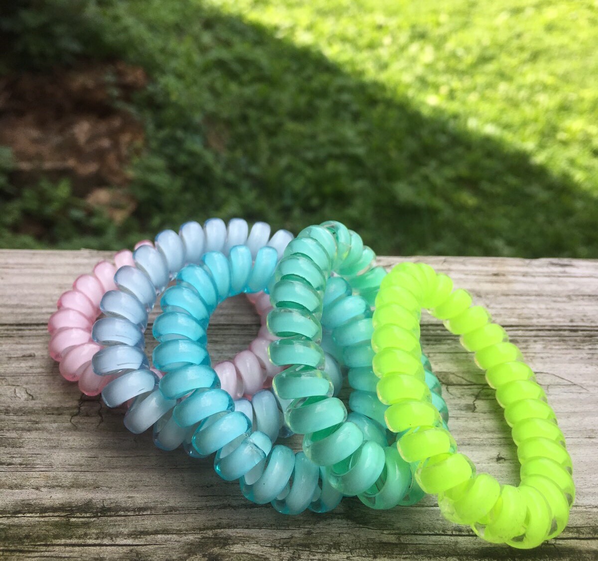 5pcs Girl Gel Stretch Plastic Spiral Phone Cord Hair Ties Band Coil High Quality