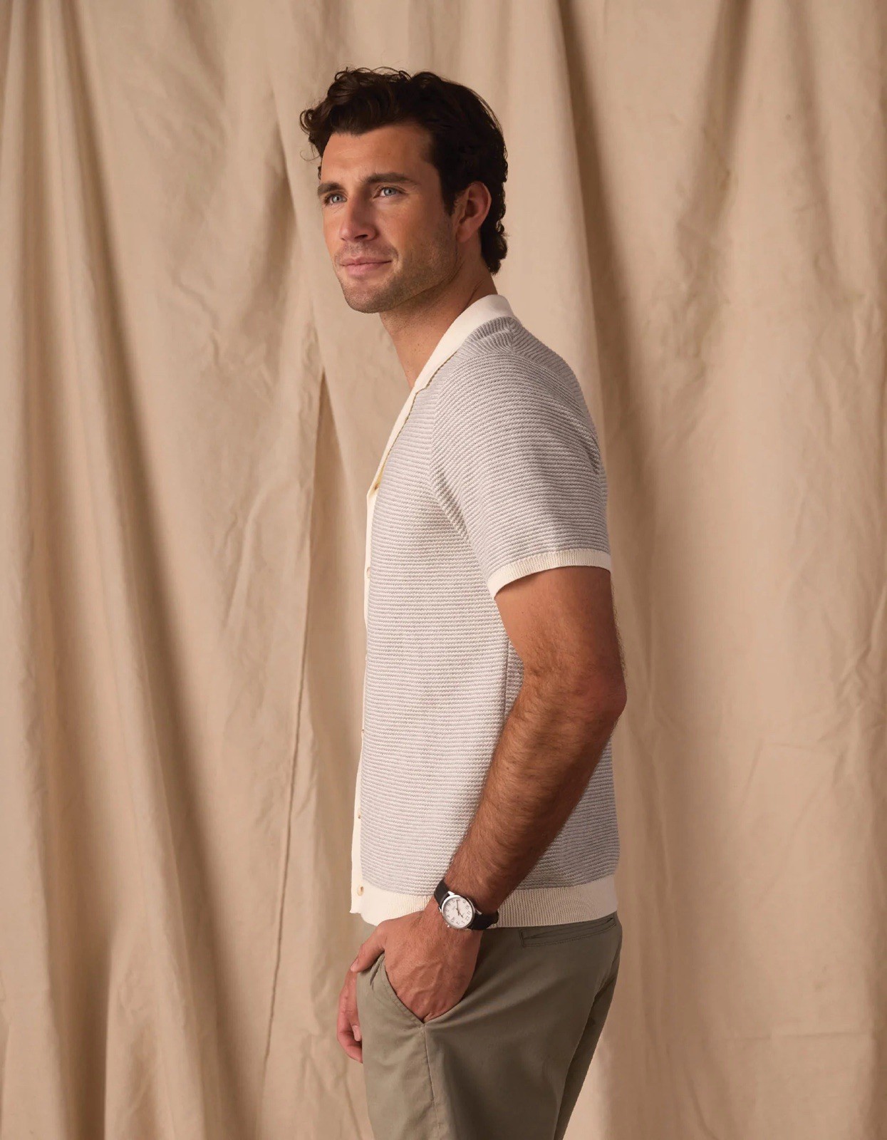 Normal Brand Robles Birdseye Knit Camp Button Up Size Large $129 MSRP Cream