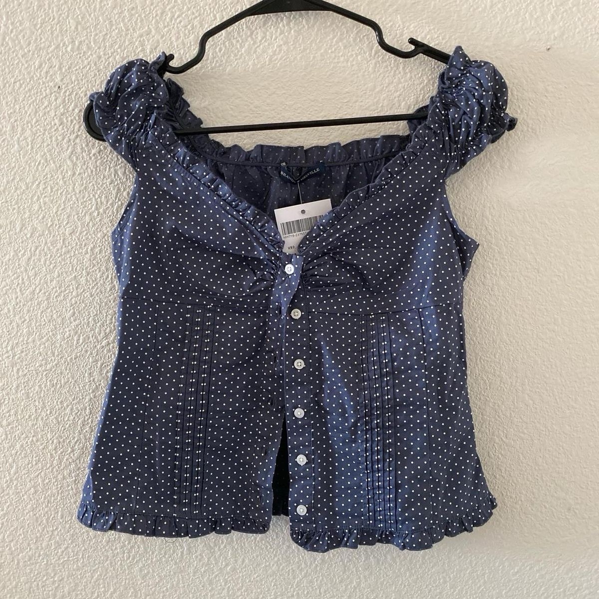 American Eagle Maternity S Cropped Polka Dot Sleeveless V-Neck Blouse