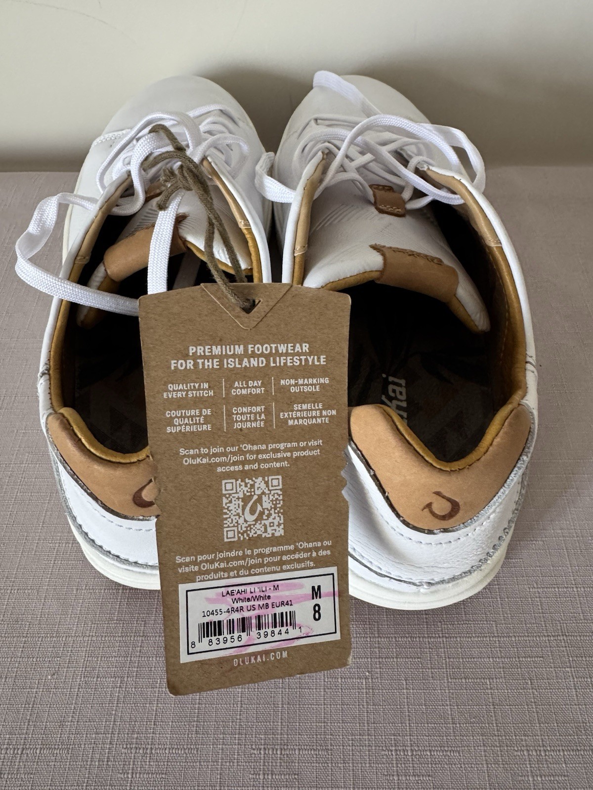 Olukai Lae’ahi li ‘ili Leather Sneaker – Bright White Size 8 Men’s New $150.00