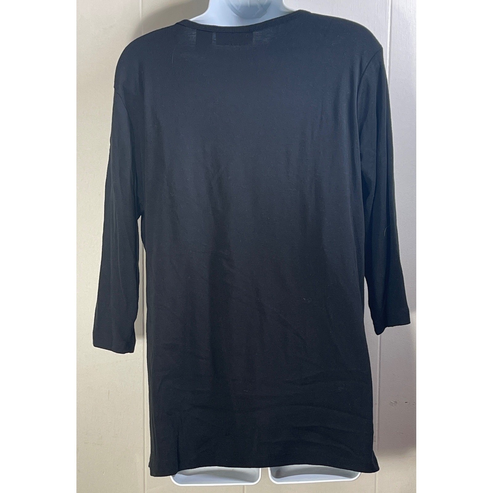 Plus Black V Neck 3/4 Sleeve Sequins Embellished Top Size 2X vamp goth romantic