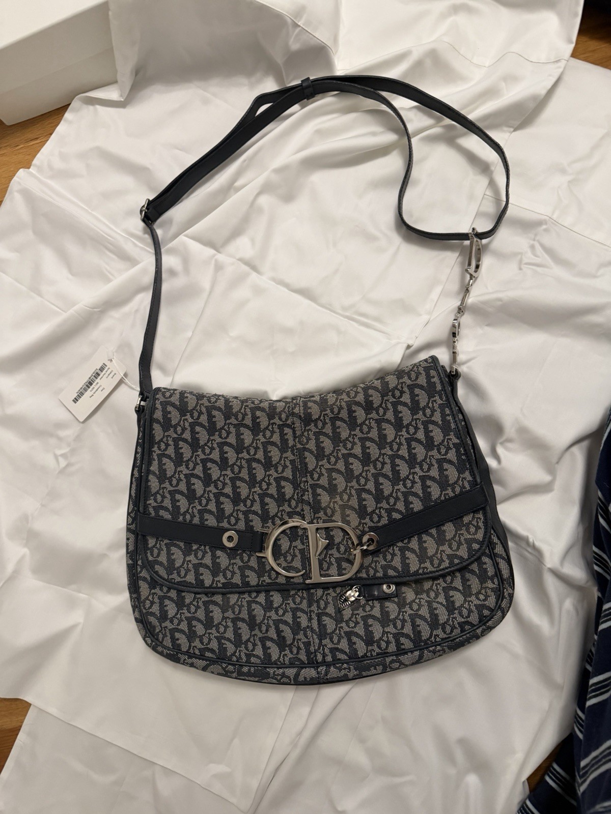 Christian Dior Diorissimo Blue Monogram Flap Messenger Crossbody Shoulder Bag