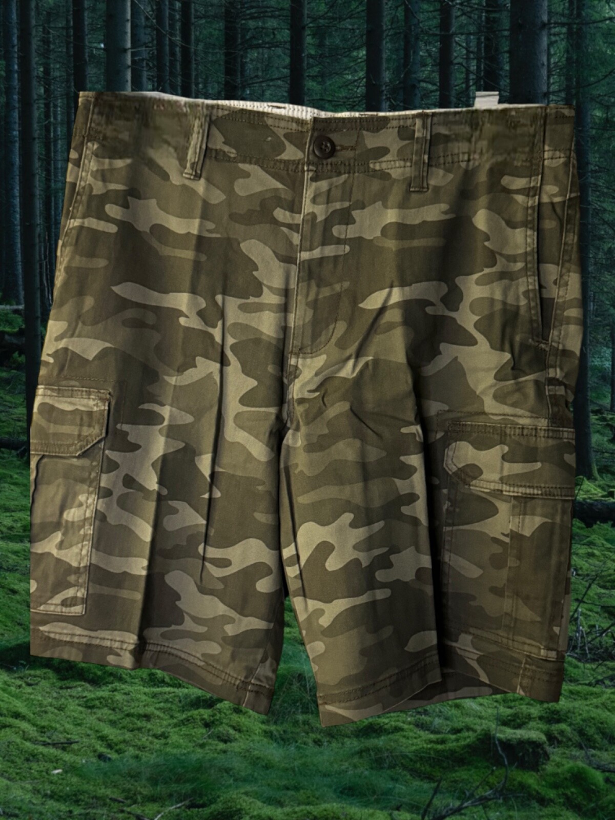 George At The Knee Cargo Shorts Green Camouflage 6 Pockets Size 42 In 9” Inseam