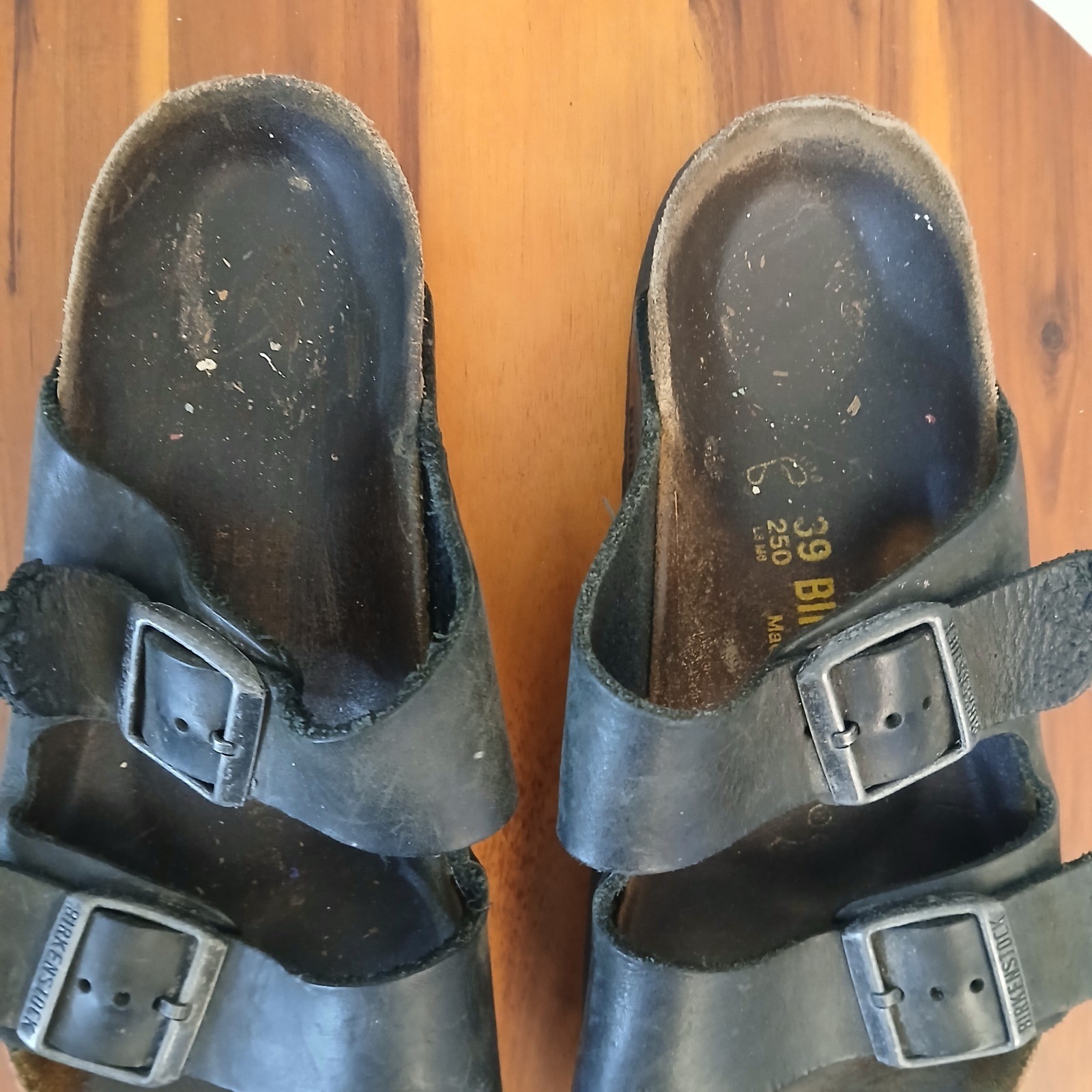 Birkenstock Arizona Sandals Mens 39 W8 M6 Black Leather Double Strap Slides