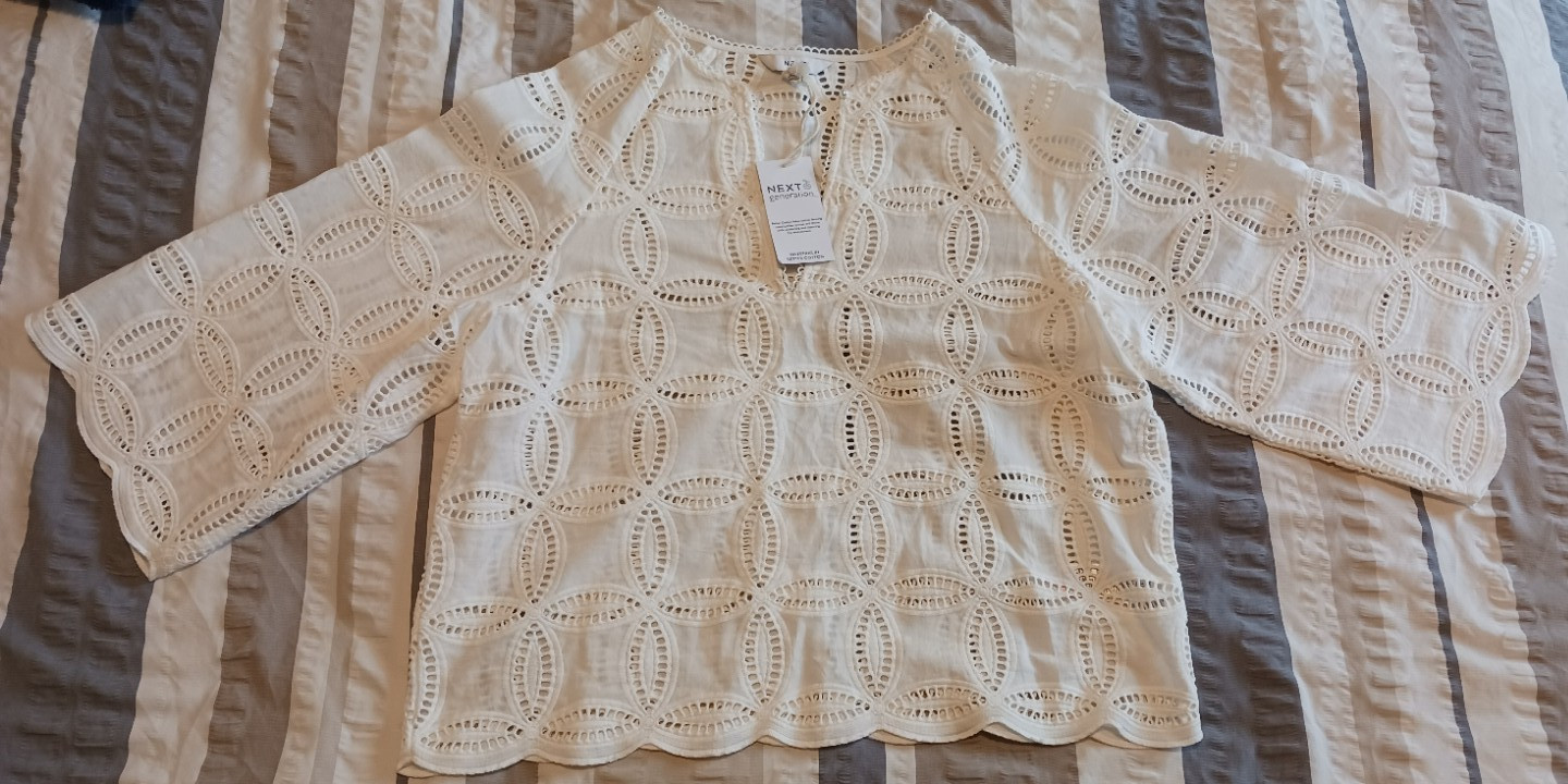 Next White embroidered 100% Cotton Ladies Top size 12 better cotton RRP £42