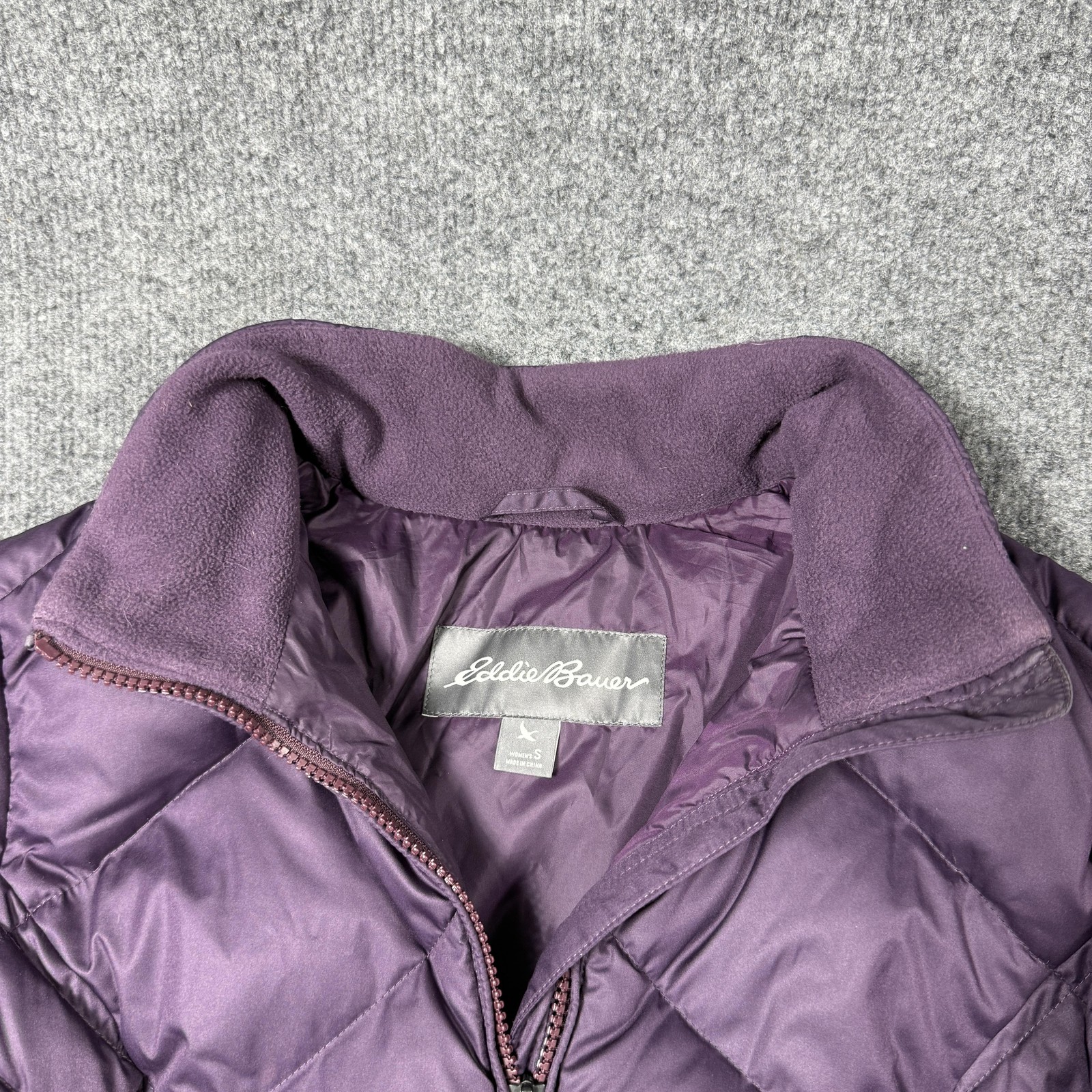 Eddie Bauer Down Puffer Coat Womens Small Purple Quilted Mid Length Warm