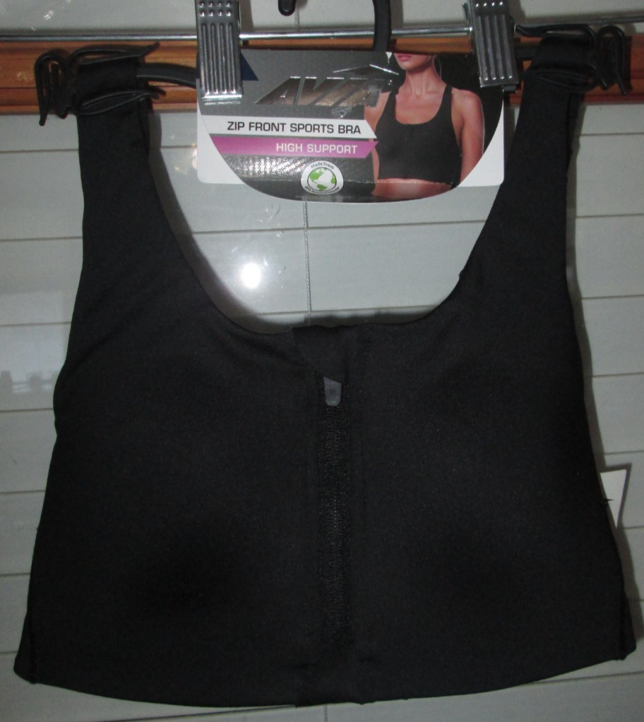 Avia Zip Front Sports Bra High Support Women’s XS Built in Pads Adj Straps NEW