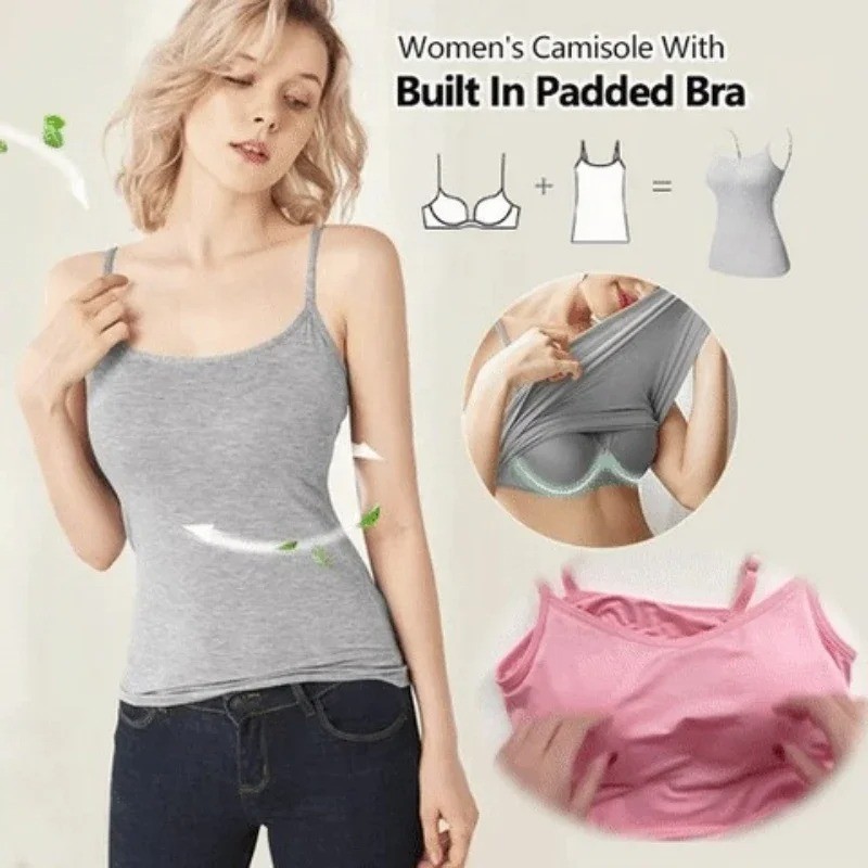 Women Camisole with Built in Shelf & Padded Bra Adjustable Strap Basic Tank Tops