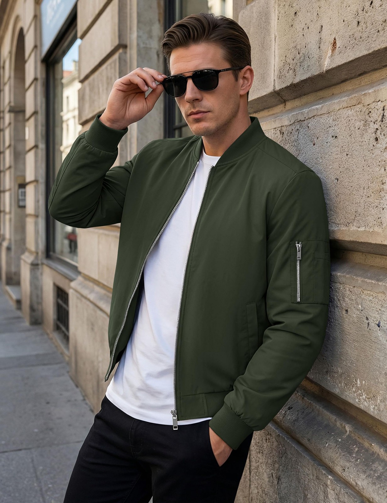 Men’s Lightweight Bomber Jacket Spring Fall Thin Casual Coat Full-Zip Work Coats
