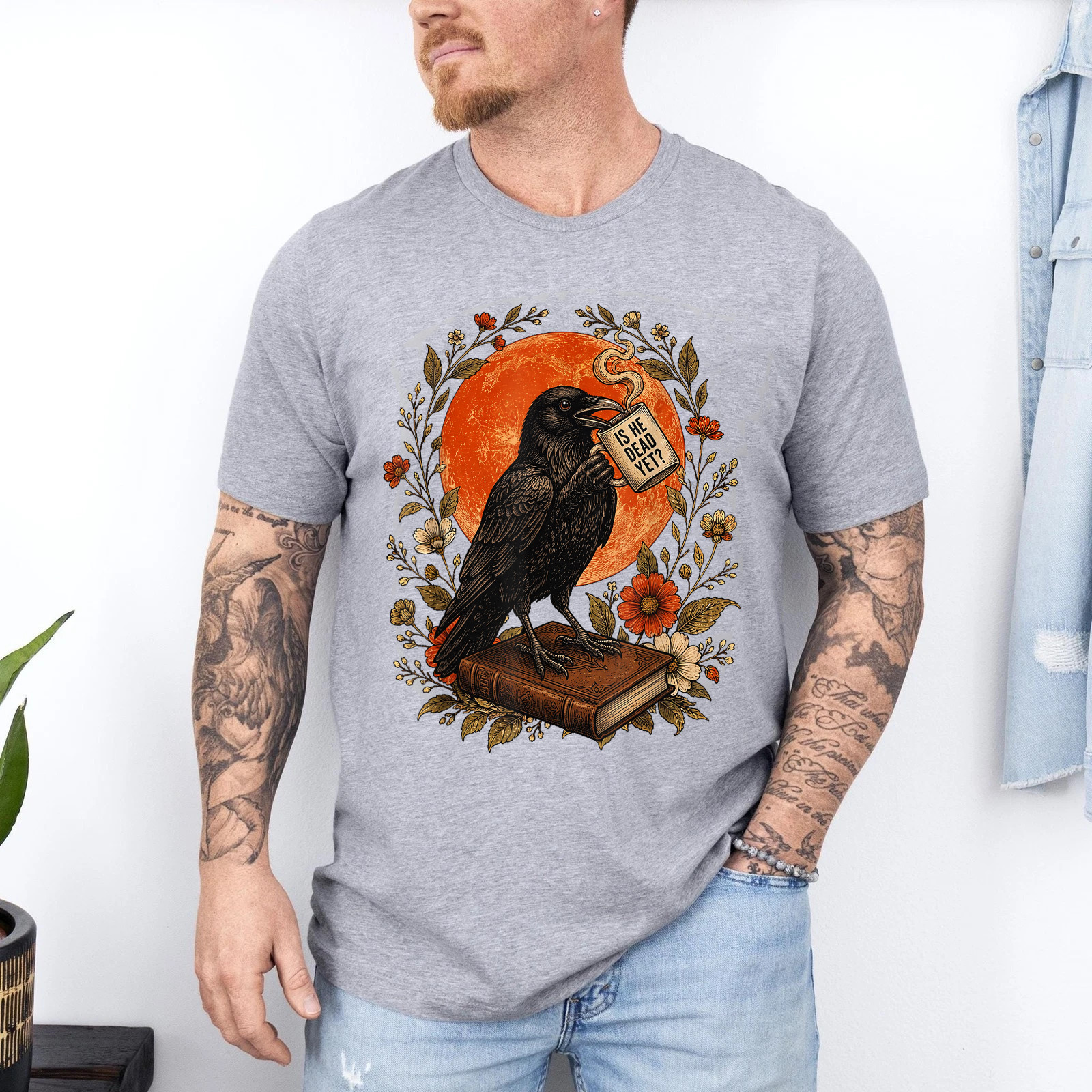is He Vintage Dead Yet Dark Crow Raven Bird Humor Gothic T-Shirt