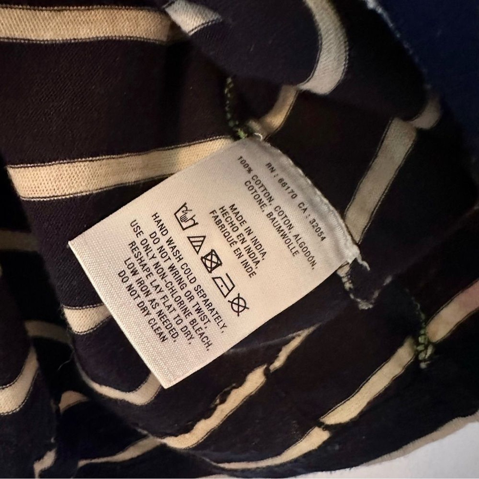 L Navy and white striped Meadow Rue 3/4 sleeve boat neck top