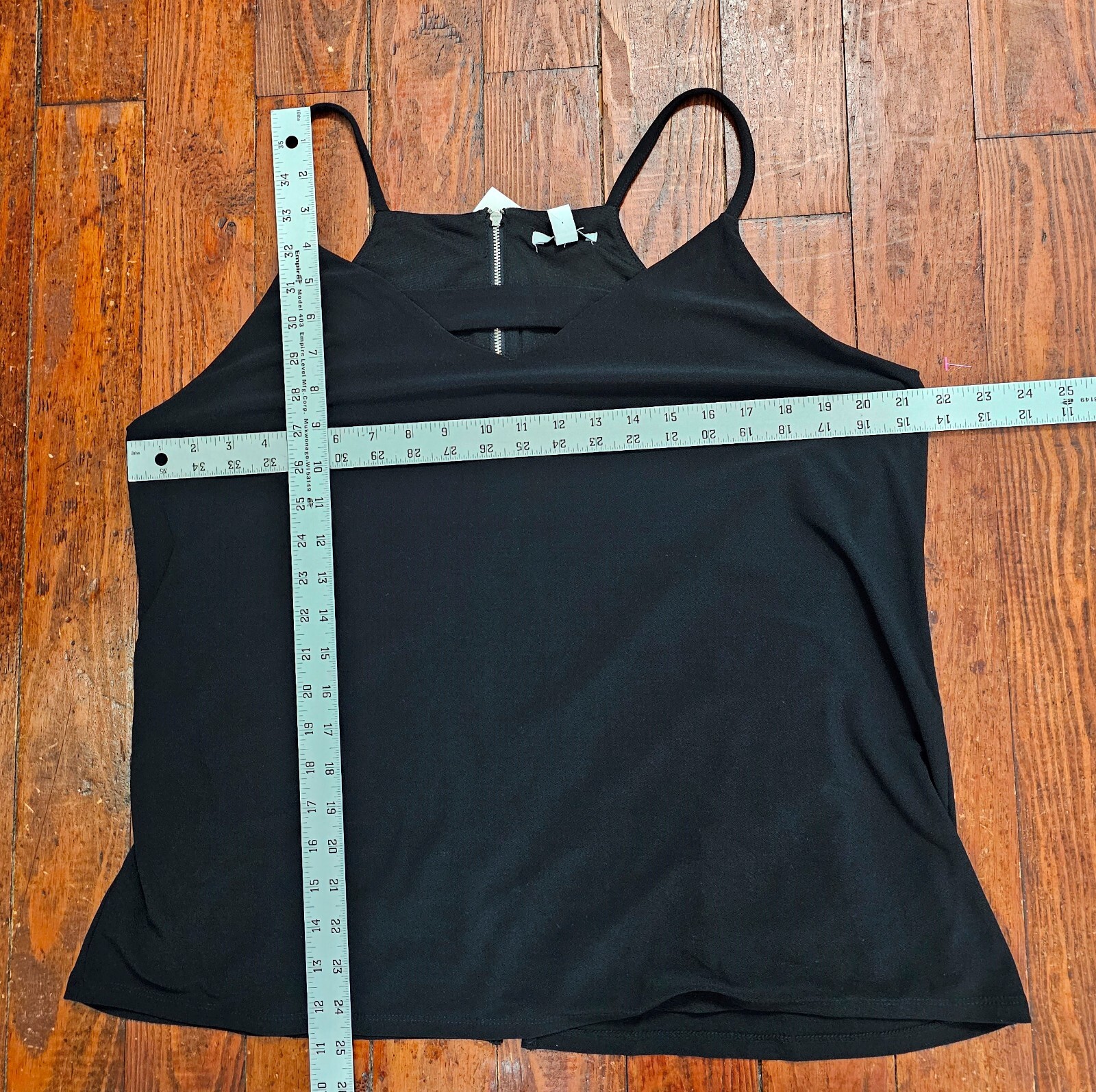 New Bar III Womens Sleeveless Top Black Back Zipper Straps Polyester Spandex 2XL
