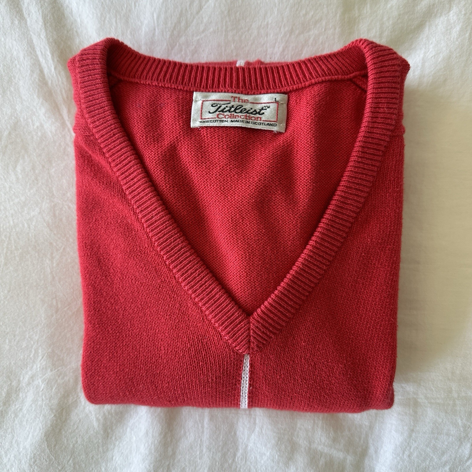 Vintage Titleist Golf Sweater Men’s L Made In Scotland 100% Cotton Red 80s 90s