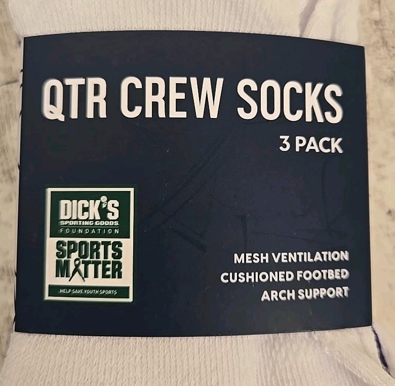 Mens Quarter Crew Socks M or L 3pk Cushioned Purple Baseball Stripe Lot of 2 NEW
