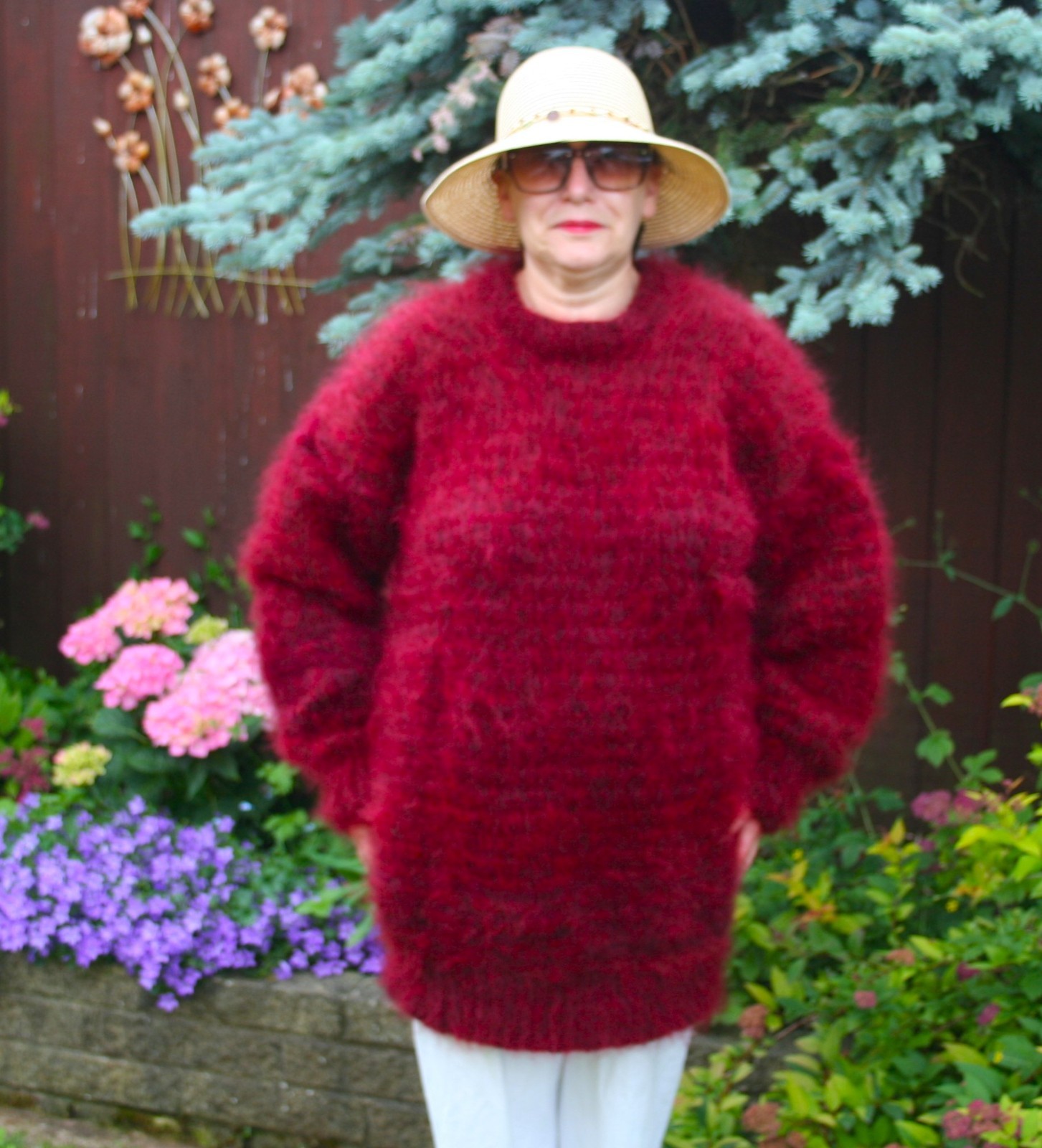 BRAND NEW HANDKNITTED LUXURY MOHAIR CREW NECK SWEATER IN “BURGUNDY” 2XL