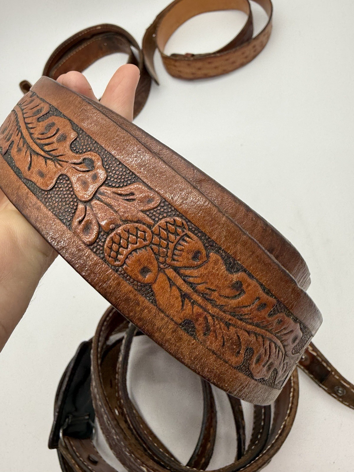 Lot of 5 Leather Belts Vintage Western Style Buckle Replacement Parts See Photos