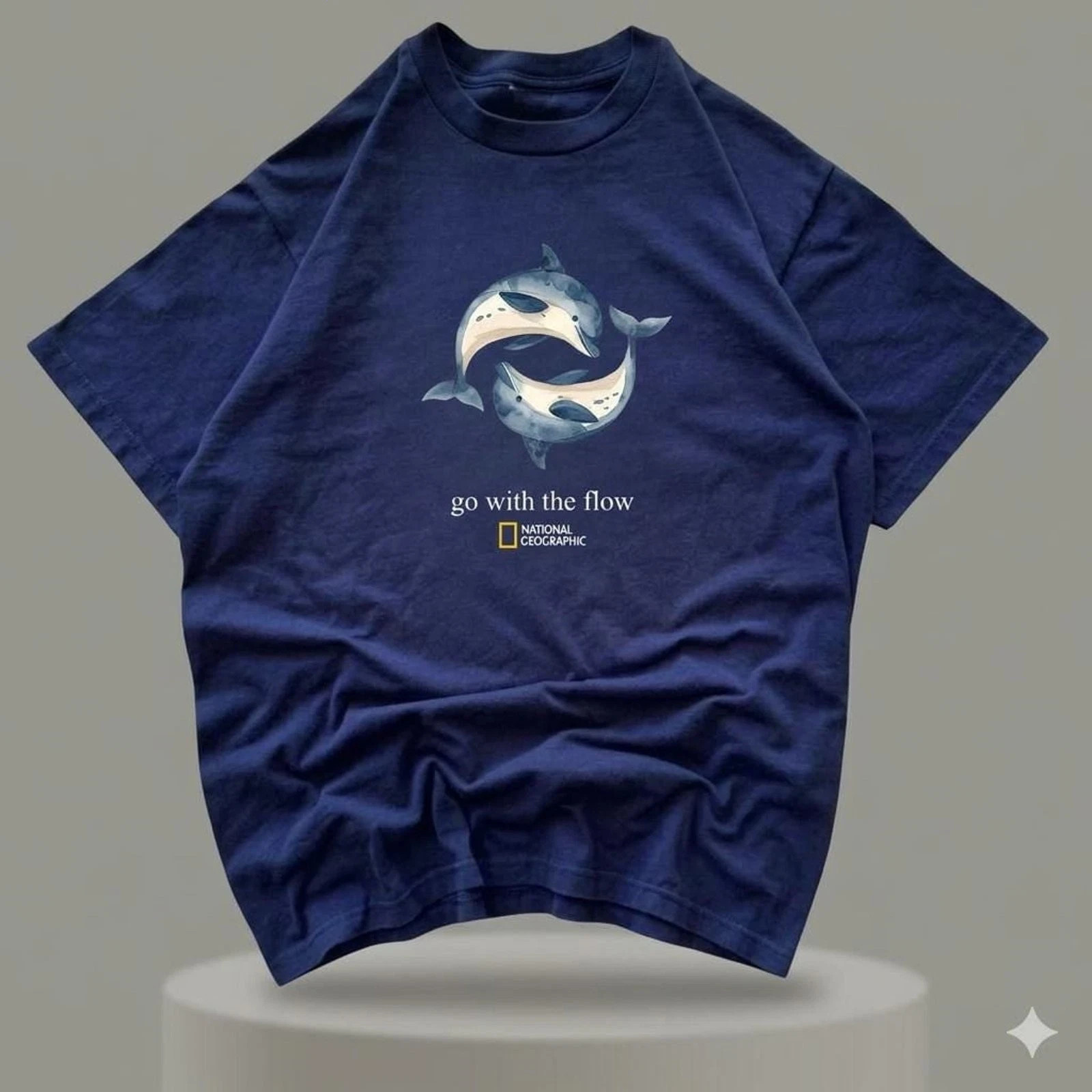 Vintage National Geographic Dolphin Graphic Tee Mens T-Shirt Cool Retro