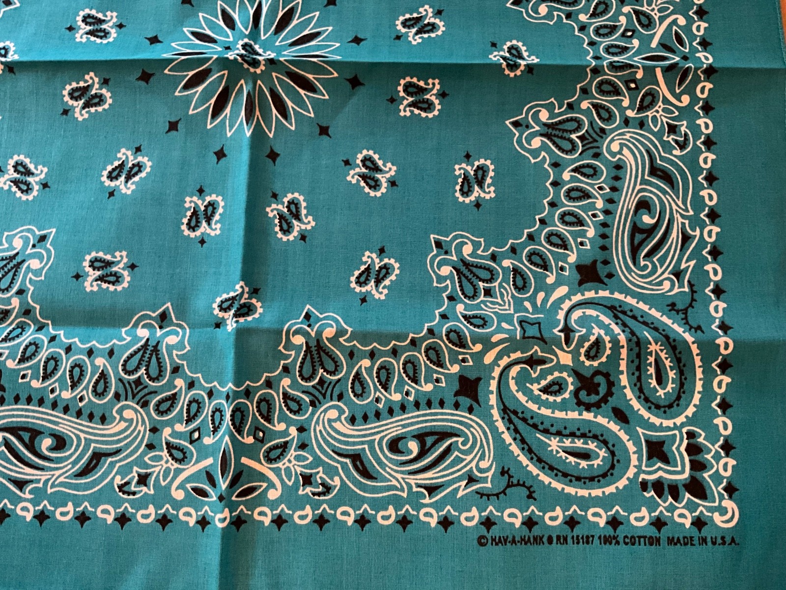 Turquoise Paisley Approx. 22″x22″ Bandanna USA Made 100% Cotton