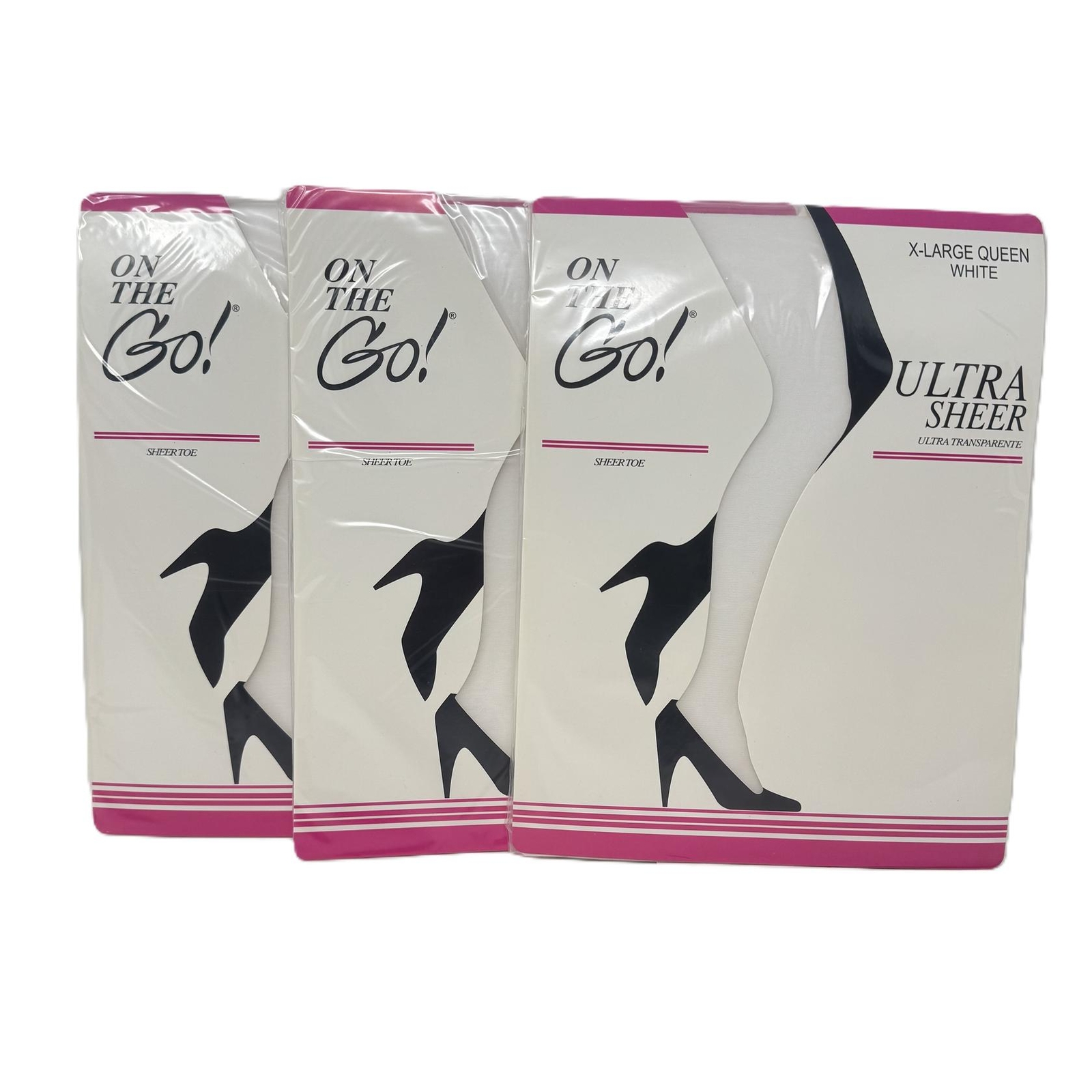 3-Pack On the Go! Women’s White Ultra Transparent Pantyhose – Sheer Toe, Size XL