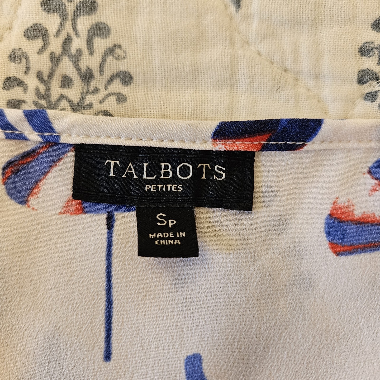 Talbots Petite PS Umbrella Print Blouse Cap Sleeve Nautical Beach Top Small