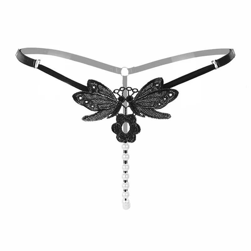 Sexy Women Lace Pearl Thong G-string Panties Lingerie Underwear Crotchles T-back