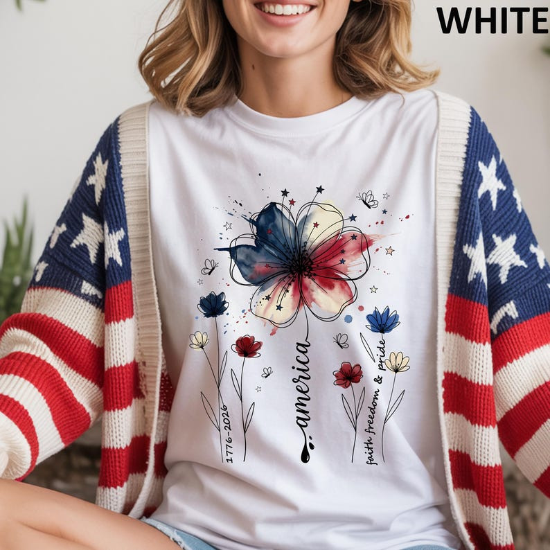 Comfort Colors American Floral Shirt Patriotic Wildflower USA 250th Tee