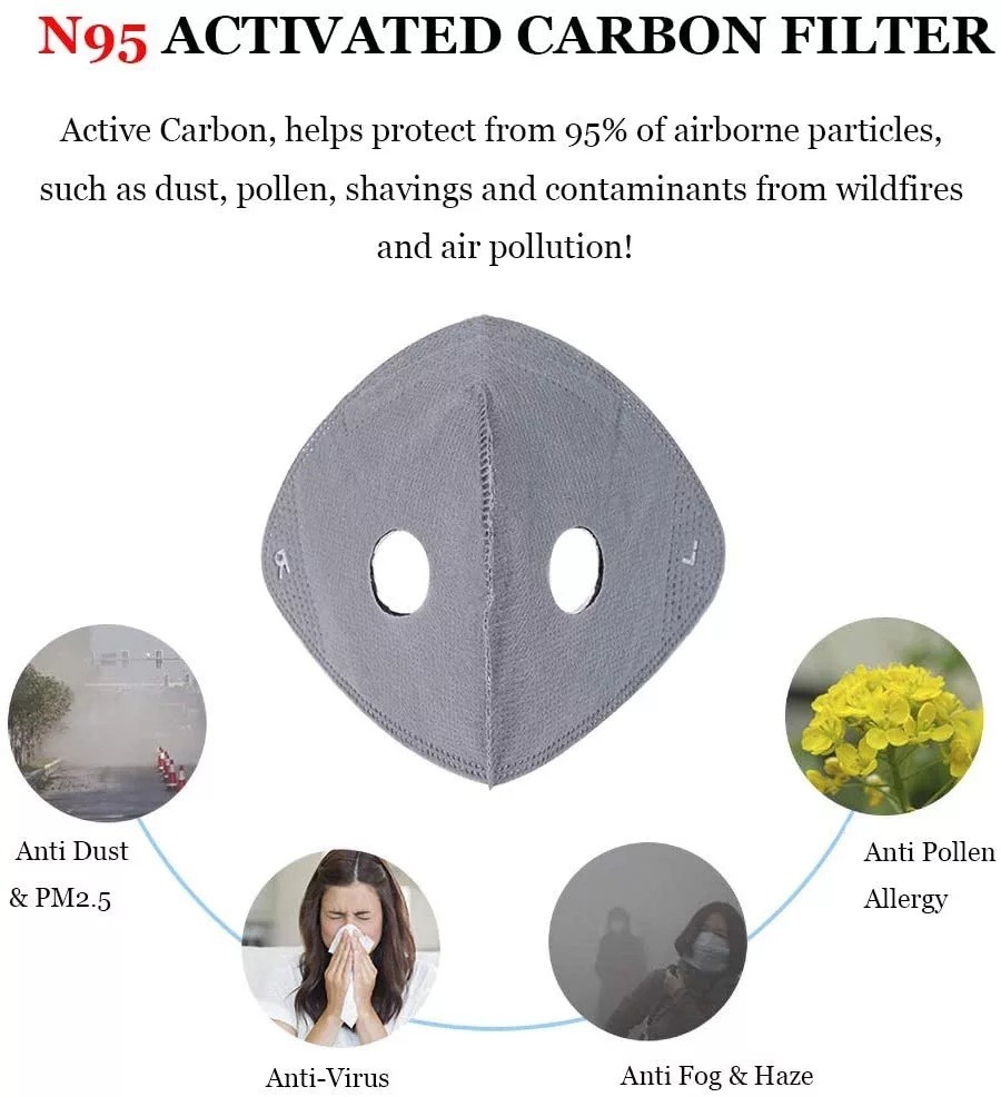 Face Mask with Active Carbon Filter Breathing Valves Reusable Cycling Sport Mesh