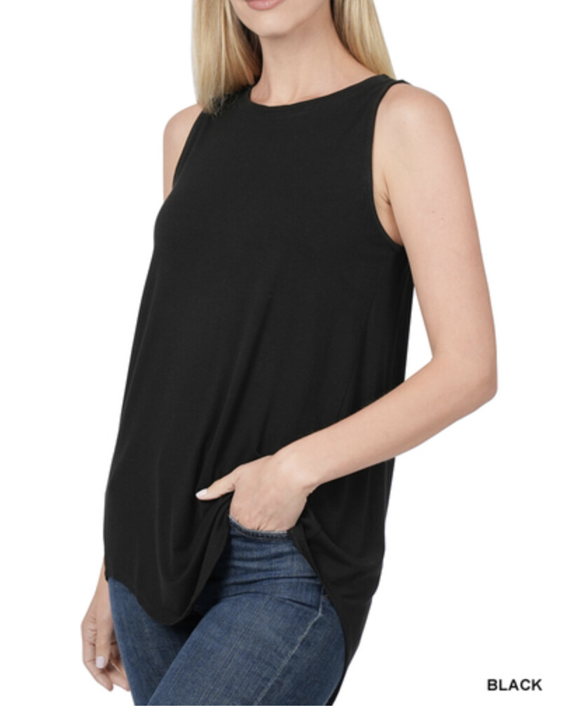ZENANA 5536 Sleeveless Round Neck Tunic Tank top Hi-Lo Hem Sizes S M L XL