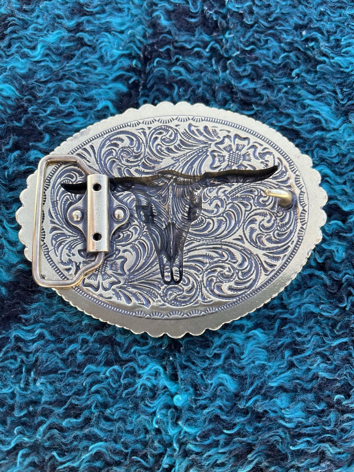 Bull And Horn Skull Belt Buckle