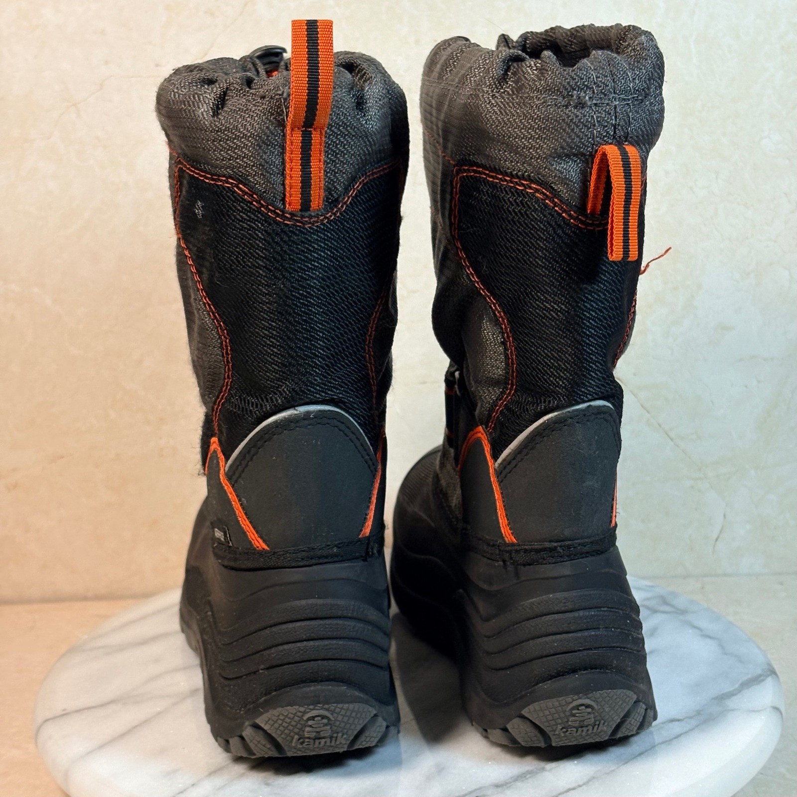 Kamik Kids Waterproof Snow Boots Charcoal Grey Orange Insulated Size 1 Winter