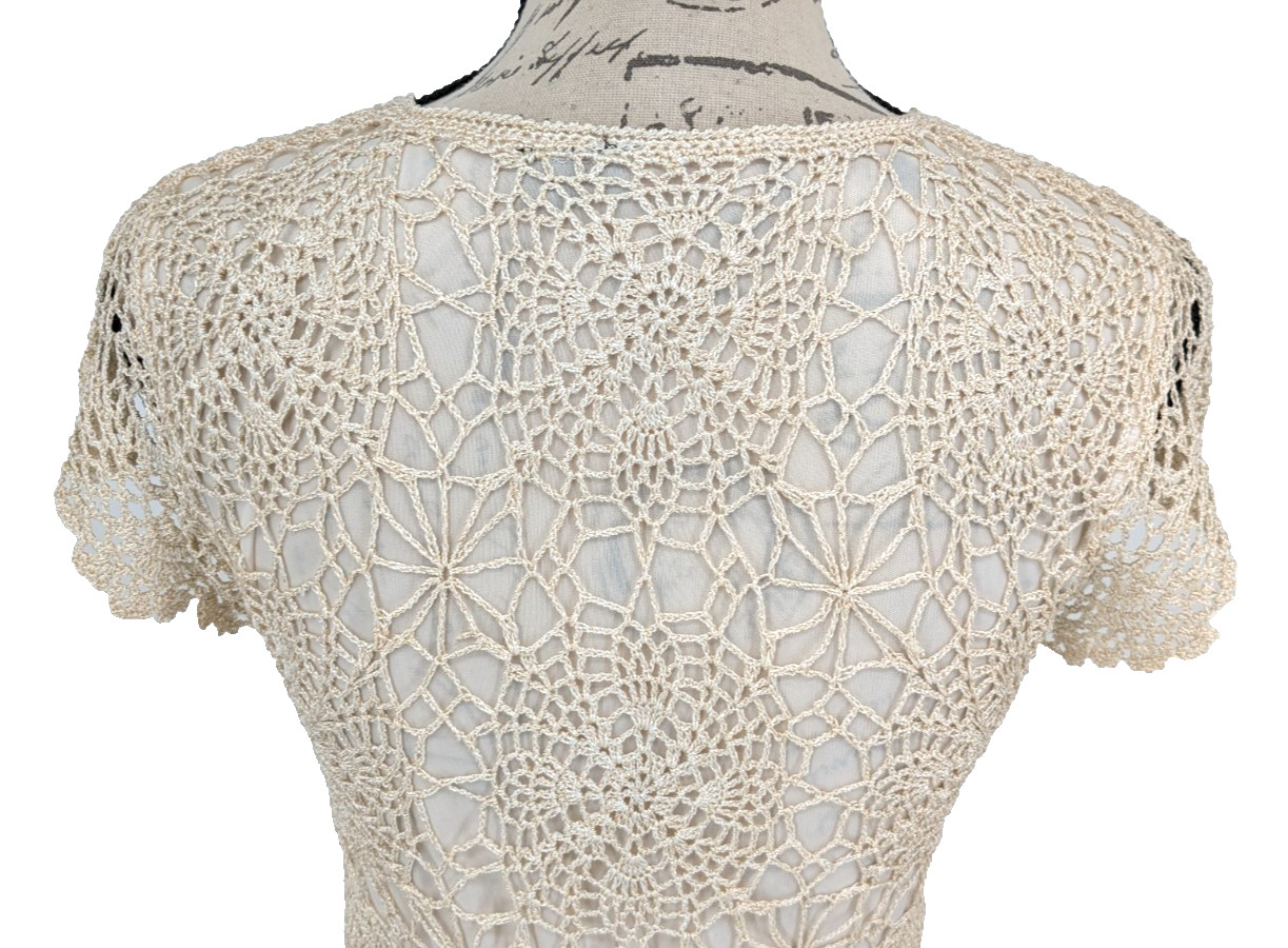 Y2K Formal Fairy Core Tunic/Top Sm Goldish Cream Crochet Overlay Victorian
