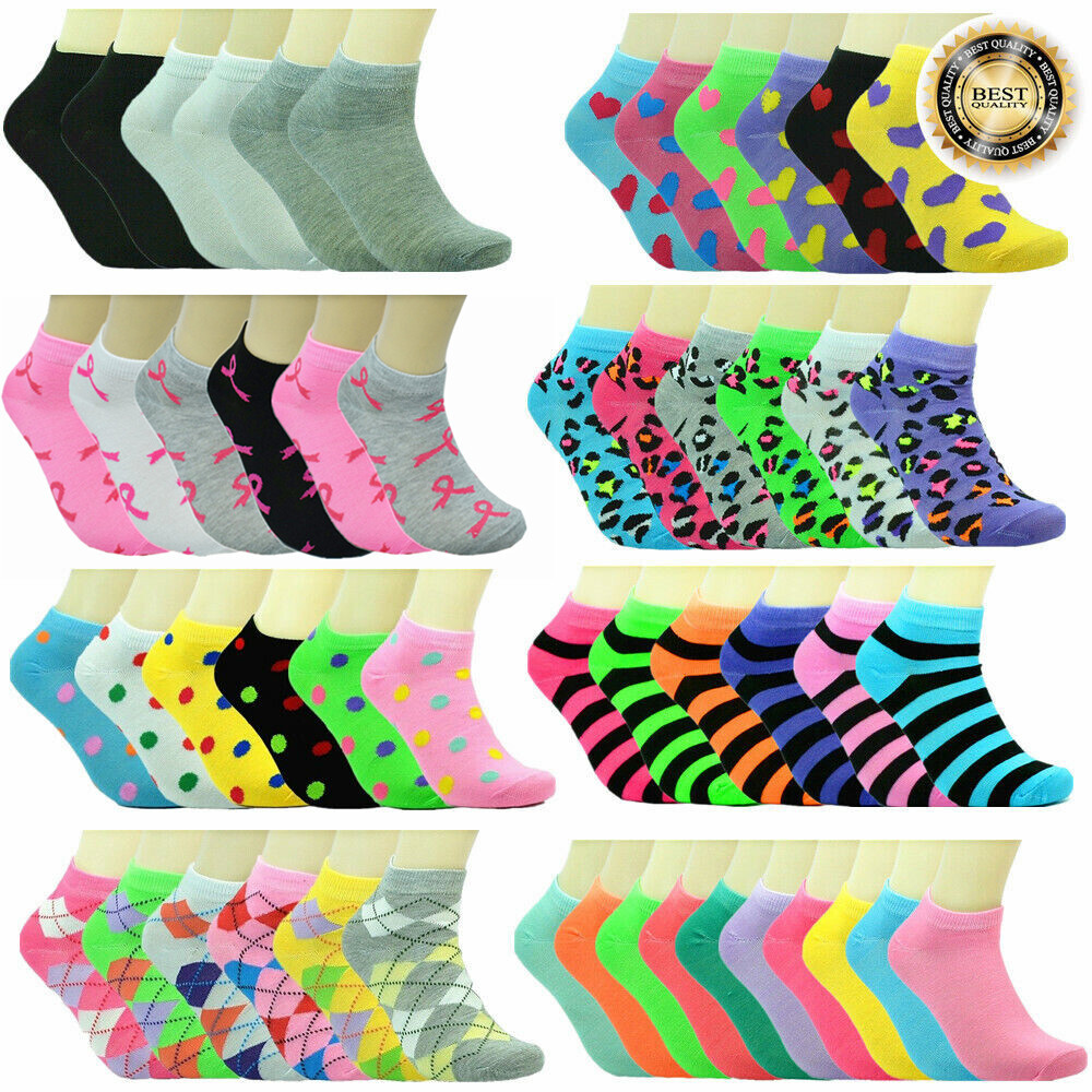 Womens 6-12 Pairs Assorted Styles Low Cut Quarter Ankle Socks Cotton Size 9-11