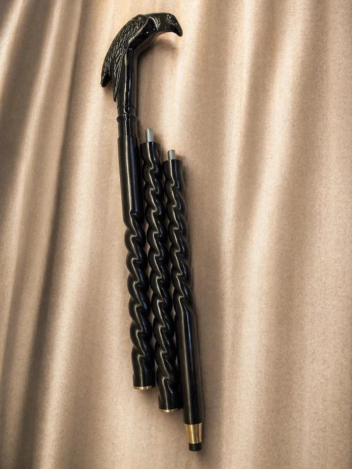 Raven Head Walking Cane Gothic Victorian Wooden Stick Detachable Costume Cane