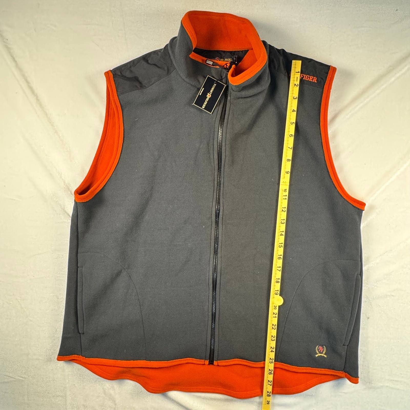 Tommy Hilfiger Mens Fleece Vest Charcoal Grey Orange Full Zip XL BAHOI New