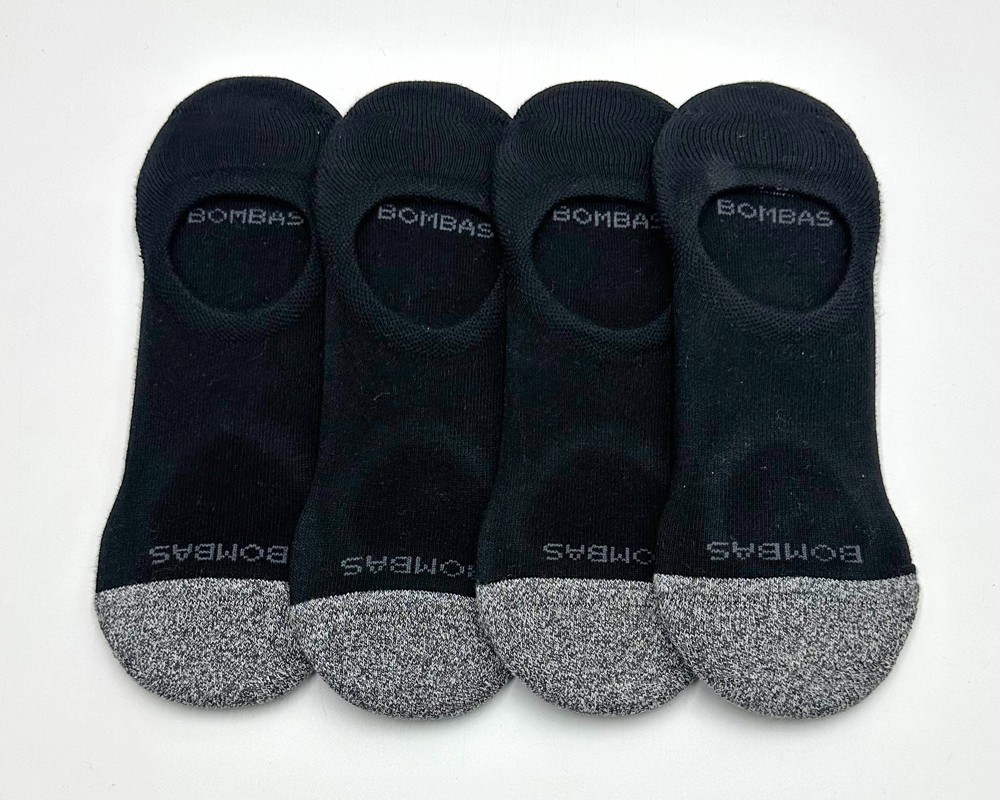 4 pairs BOMBAS Men’s Cushioned No Show Socks Size Large 9.5-13 black Everyday