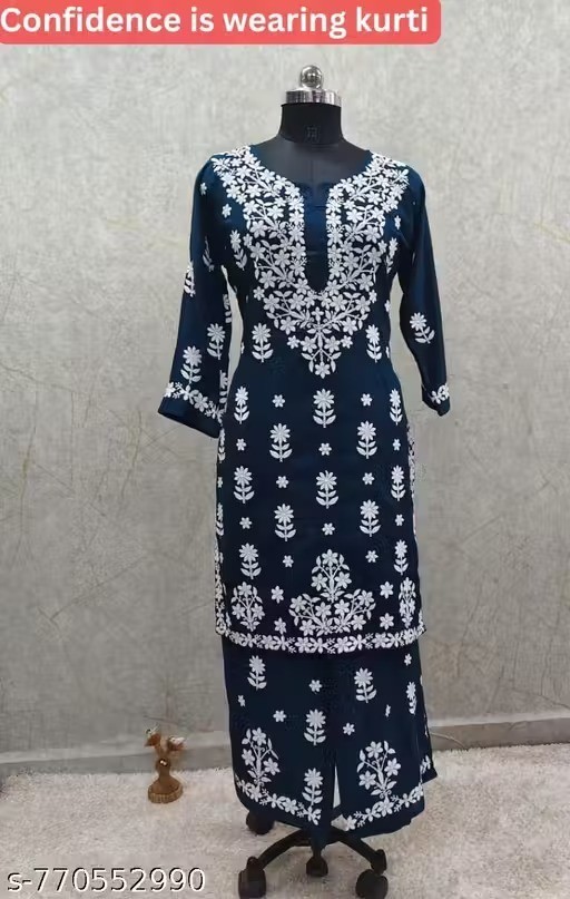 Readymad Chikanakari Kurta/kurti and plazoo Set for Women’s Party Festive Outfit