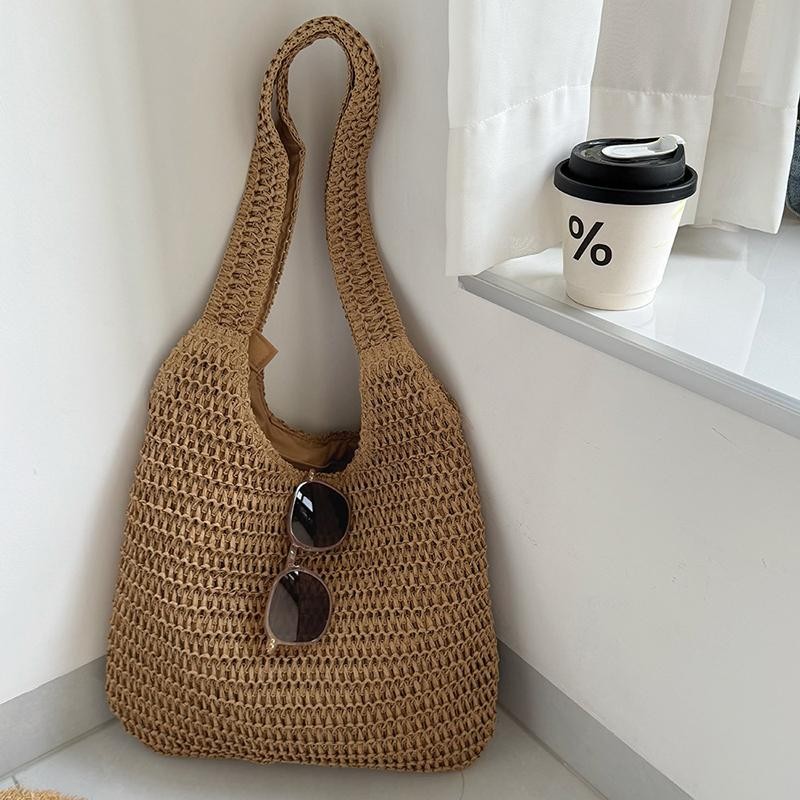 Women Straw Shoulder Bag Women Summer Beach Tote Casual Travel Handbag