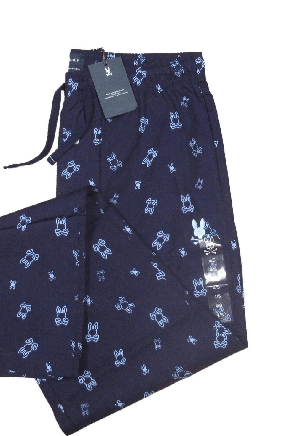 Psycho Bunny Men’s SZ M Navy All Over Logo Woven Poplin Pajama Pants