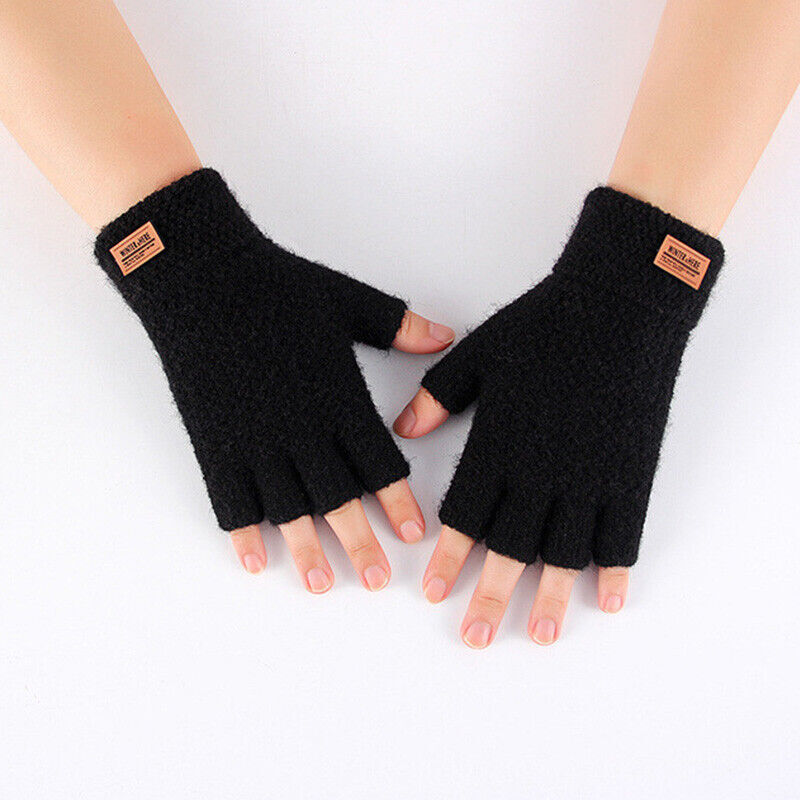 Winter Alpaca Wool Fingerless Gloves Thermal Men Knitted Half Finger Mitten
