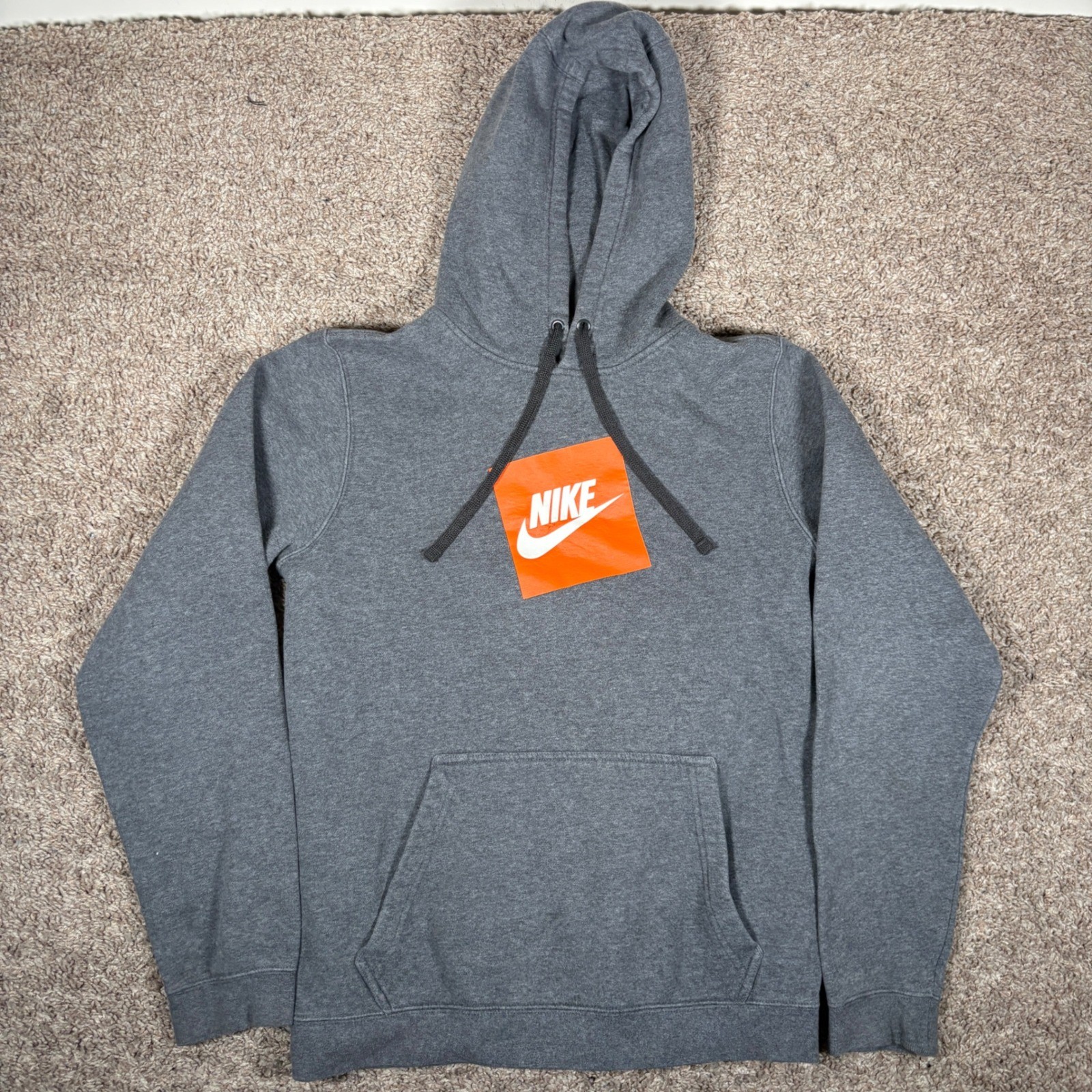 Nike Mens Charcoal Grey Orange Box Logo Pullover Hoodie Small 928719-071