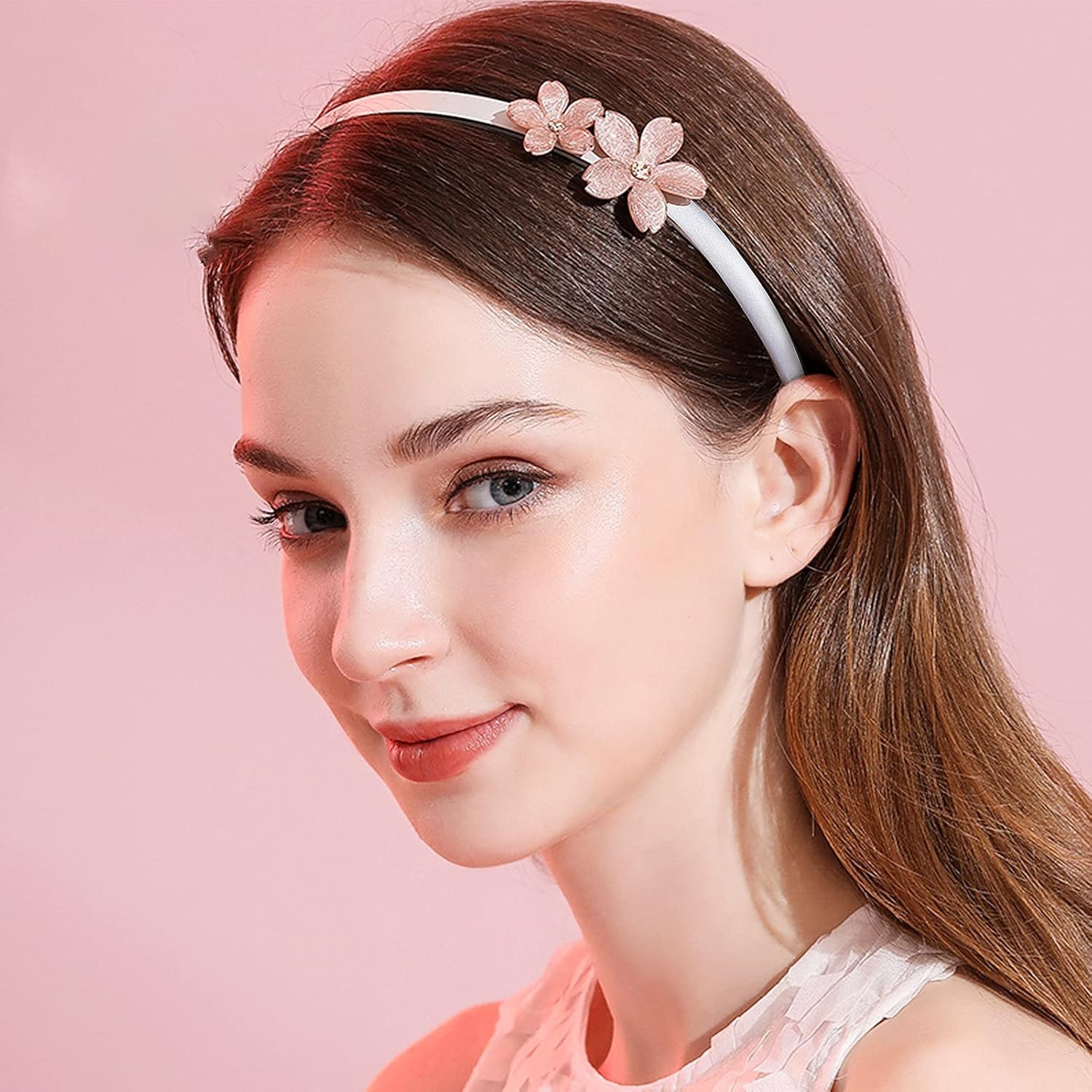 20 PCS 1 CM White Plain Satin Headbands Fabric Hard Head Bands Solid Color White