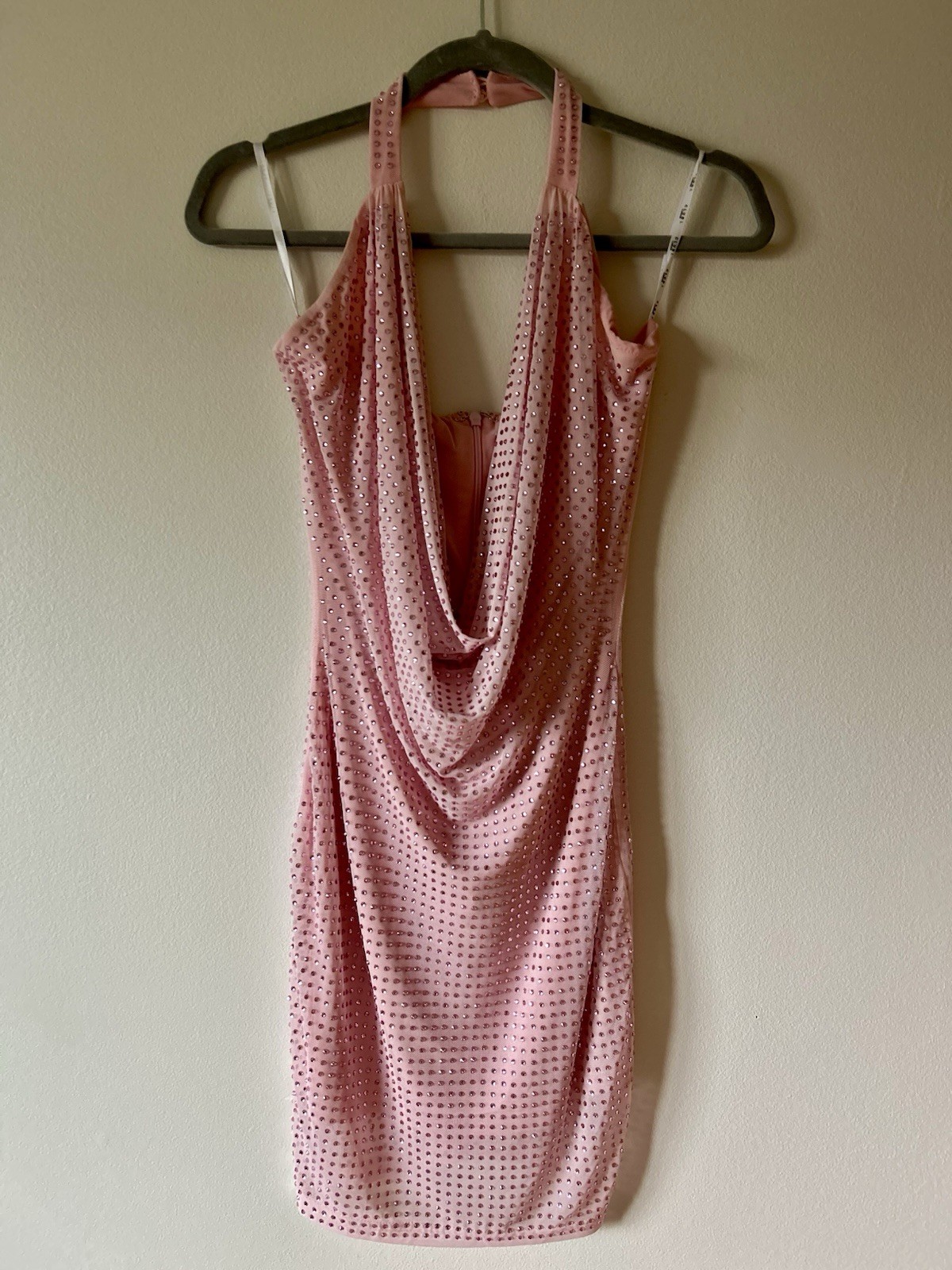 Club L London Light Show Blush Pink Embellished Cowl-Neck Mini Dress Size 4
