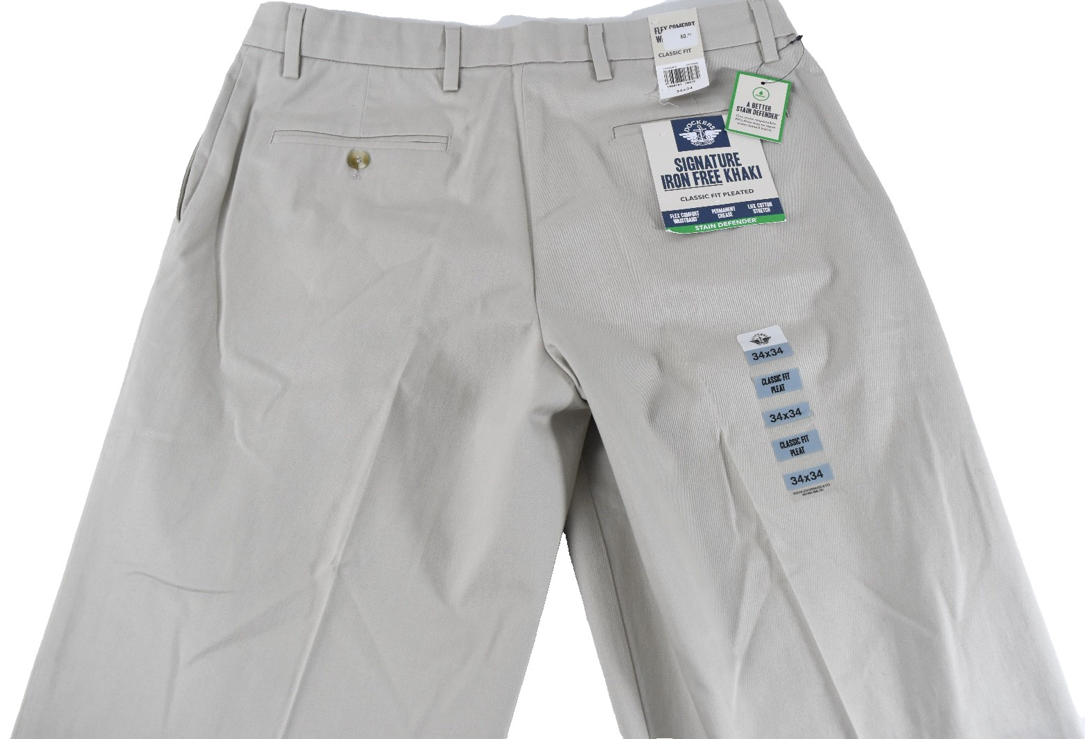 Dockers Men Signature Khaki Pants New 34X29 34X34 36X34 Cream Pleated ClassicFit