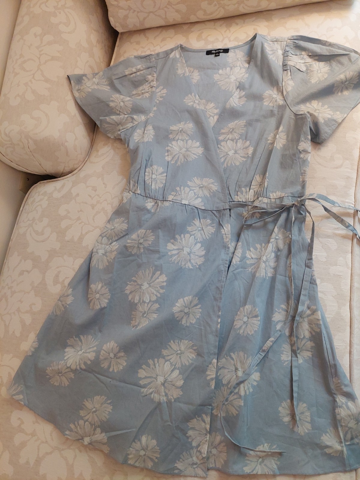 NEW! Madewell Desert Wrap Dress 100% Cotton Tranquil Lake Blue & White Sz M $128