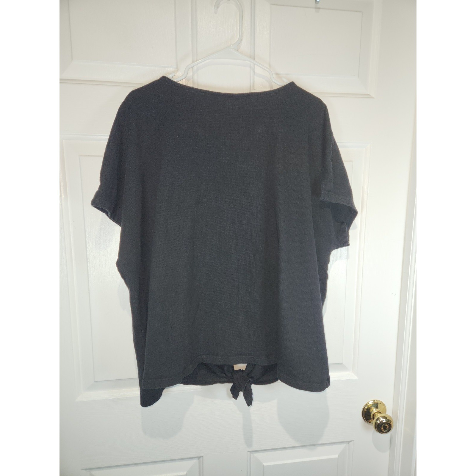 Women’s sz 2X Black Short Capped Sleeved Shirt Front Ties by Allison Daley As Is