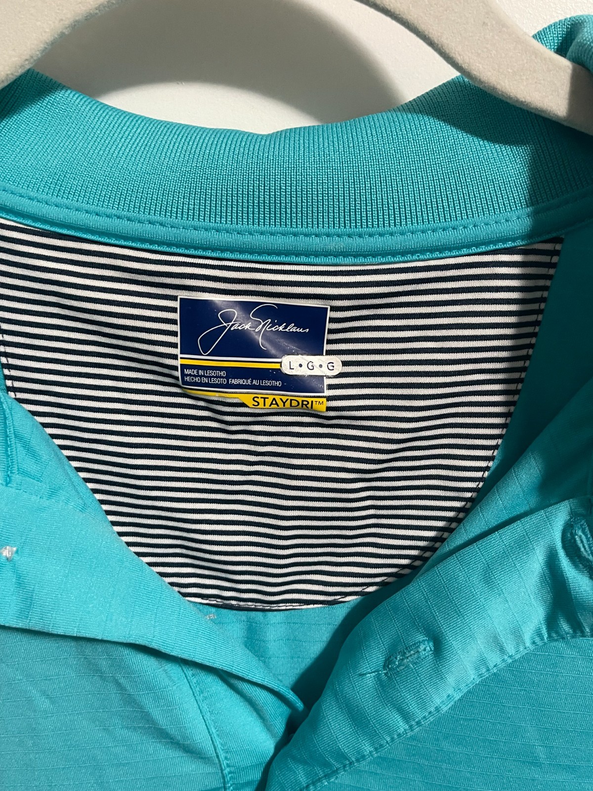 JACK NICKLAUS Men’s Large StayDri Teal Aqua Golf Polo Shirt Golden Bear