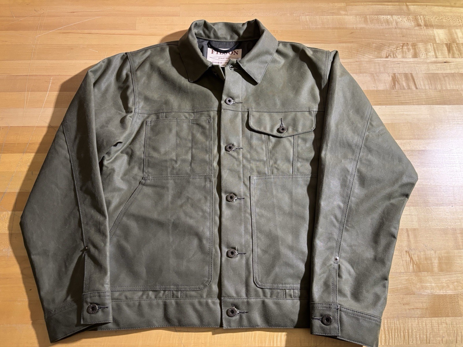 Filson Short Lined Cruiser Jacket Tin Cloth Medium, Military Green