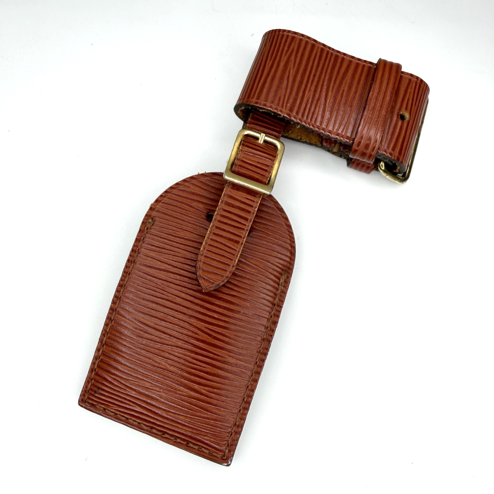 Authent Louis Vuitton Epi Brown Leather Luggage Name Tag & Poignet Used Japan